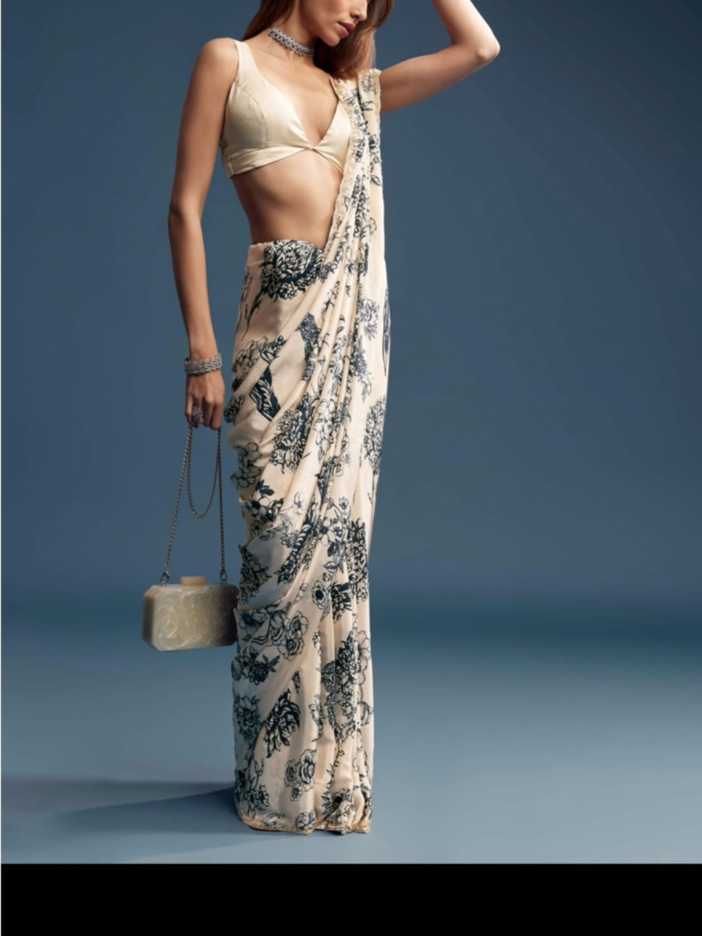 Elegant Cream Floral Printed Saree with Matching Blouse